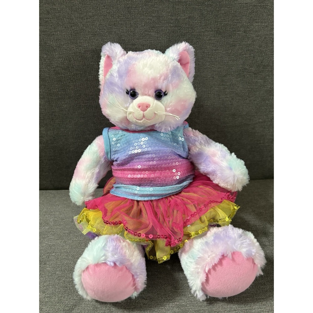 Build a Bear BAB Pastel Swirl 16" Kitty Plush Stuffed Animal Shirt Skirt Outfit